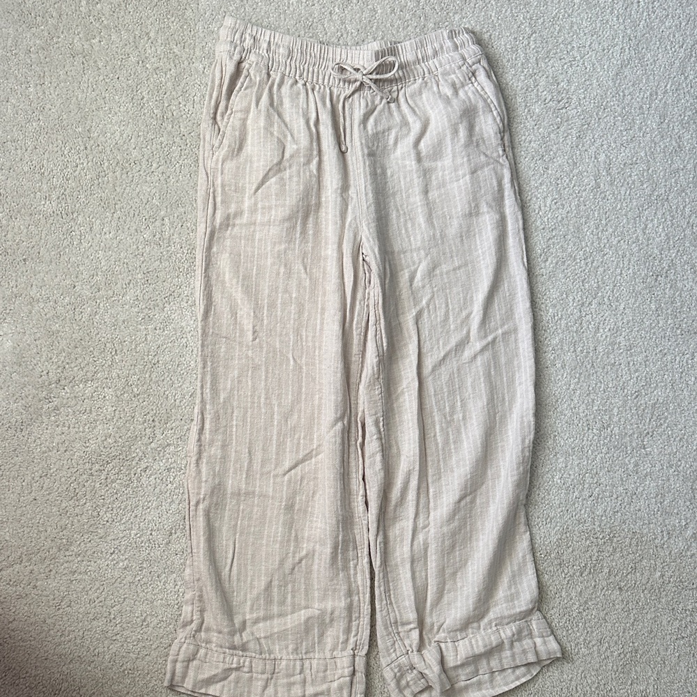 Casual linen Cream Drawstring Pants